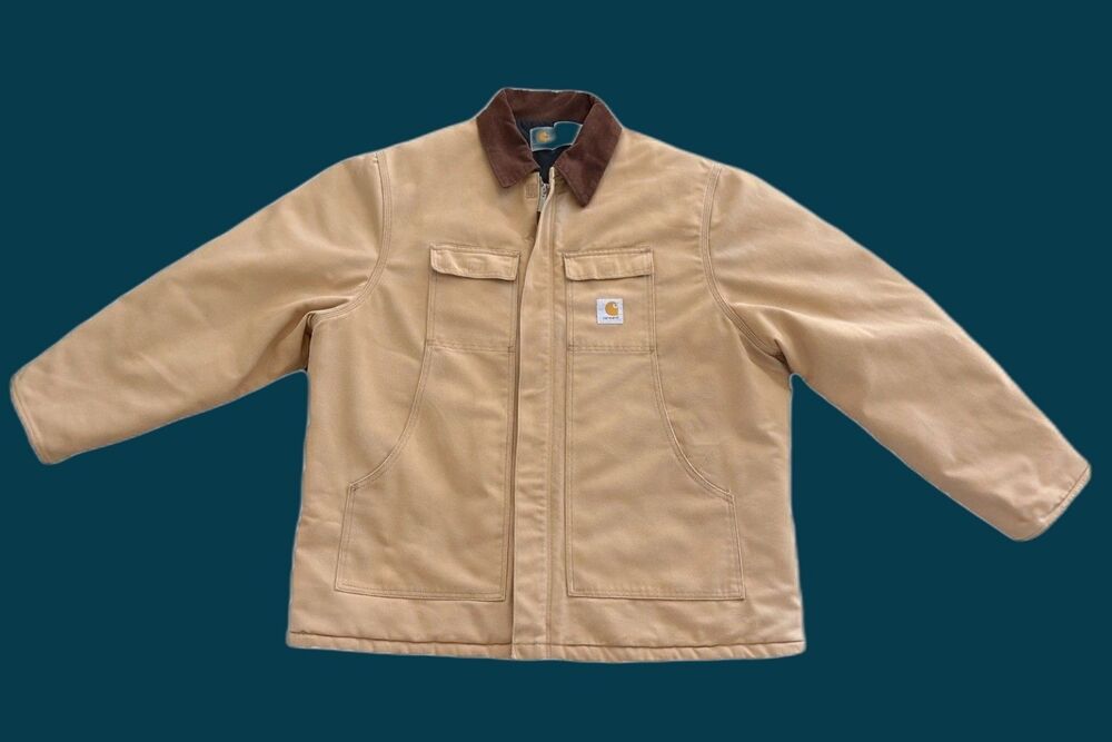 Vintage Carhartt C03 BRN CQ186 Arctic Quilt Lined Duck Chore Coat Brown Size 54